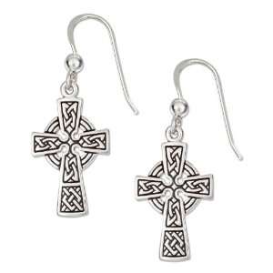   Silver Antiqued Celtic Cross Earrings on French Wires Jewelry