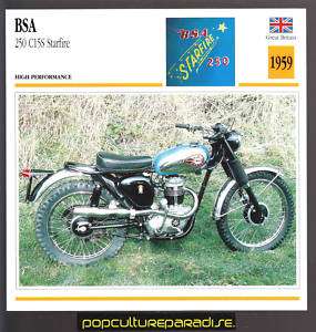 1959 BSA 250 C15S Starfire MOTORCYCLE Picture Fact CARD  