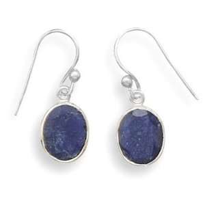   Silver Oval Faceted Rough cut Sapphire Earrings   JewelryWeb Jewelry
