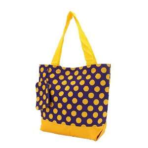  Large Canvas Insulated Tote Bag   Purple with Yellow Polka 