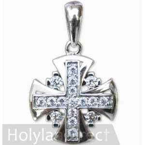  14K White Gold Jerusalem Cross with Zircon