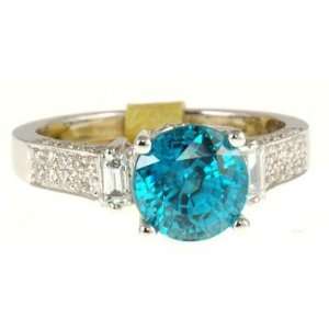 Fantastic Round Blue Zircon and Diamond Gemstone Ring in 18kt gold (6 