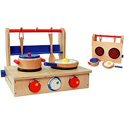 Wooden Portable Play Kitchen and Pan Set  