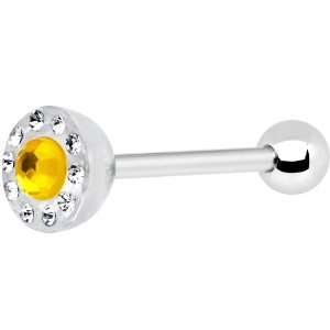  Yellow Acrylic Paved Gem Barbell Tongue Ring Jewelry