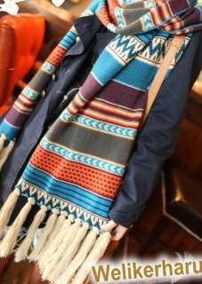 Soft Warm Heavy Wool Knit Multi Color Pashmina Tassels Shawl Scarf 