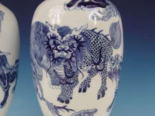   Pair Chinese Porcelain Vases Elephant + Deer 19th C. 16 Inch  