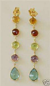 14K Yellow Gold Gemstones Dangling Earrings New  