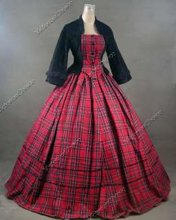 Civil War Victorian Tartan Velvet Ball Gown Day Dress Prom 160 S 