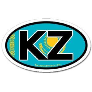 Kazakhstan KZ and Kazakh Flag Car Bumper Sticker Decal Oval