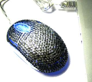 Black Splash Crystal Rhinestone USB Computer Mouse  