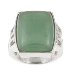 Sterling Silver Dyed Green Jade Rectangle Ring  
