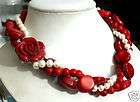 Fashion White Pearl&Red Coral Flower Clasp Necklace 17