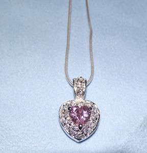   Silver Pink Heart Cubic Zirconia Pendant Necklace 18 New  