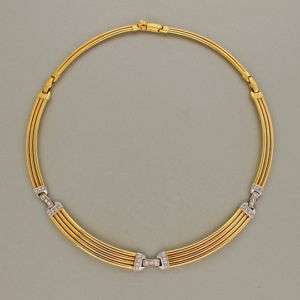   33 DIAMOND 18K YELLOW & WHITE GOLD CURVED HINGED LINK NECKLACE  