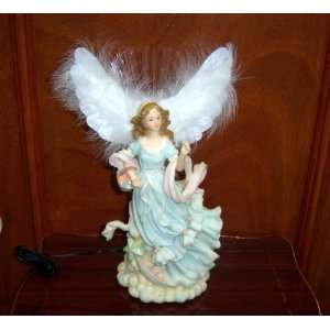 Lady Guardian Angel Fairy Figurine with Optically Illuminated Feather 