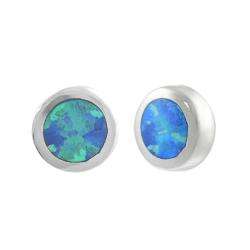 Sterling Silver Round cut Blue Opal Stud Earrings  