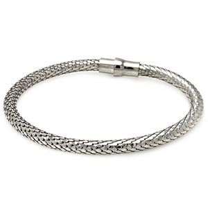 White Gold Over Sterling Silver Snake Skin Style Bangle Bracelet (7.5 