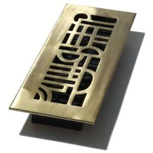    Inch Art Deco Floor Register, Solid Brass with Brushed Nickel Finish