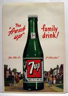1948 7up The Fresh Up Family Drink Soda Pop Bottle Sign  