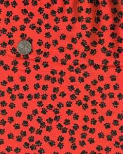 Black PAW PRINTS on Red Cat Dog Quilt Fabric FQ FQs  