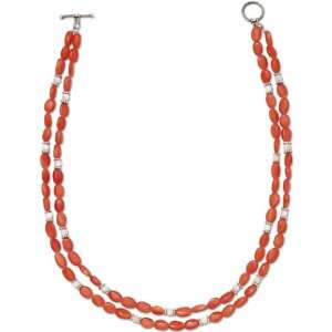 Sterling Silver Carnelian And Pearl Color Bead Necklace  