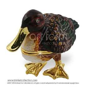   239 The Campbell Island Teal Duck Handmade Jeweled Metal Trinket Box