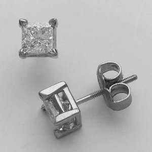  0.62 Ct Princess Cut IJ I1 Diamond Stud Earrings 14 Karat 