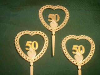 12 pieces 50th Anniversary plastic heart picks decorations 3 dia 5 