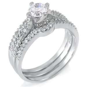 3 Piece Bridal Wedding Ring Set Sterling Silver Size 9 