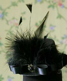 b701 Moulin Rouge Burlesque show fascinator feathers veil black mini 