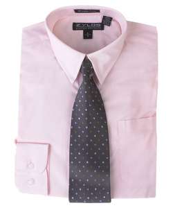 Zylos Boys Wrinkle Free Pink Shirt & Black Tie Set  