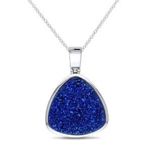  Sterling Silver Blue Pear Shaped Druzy Gemstone Pendant 