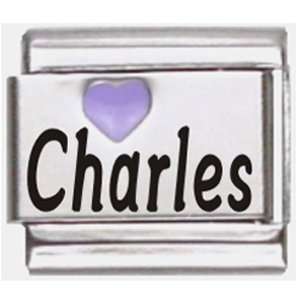  Charles Purple Heart Laser Name Italian Charm Link 