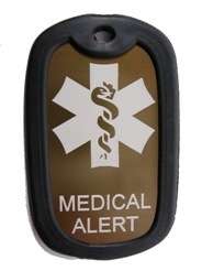 Brown Medical Alert Engraved Medic ID Military Dog Tag  
