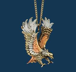 TRI COLORED GOLD EAGLE NECKLACE 16 IN GOLD CHAIN NEW  