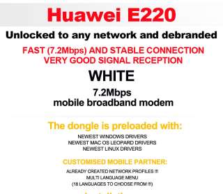 HUAWEI E220 3G GSM 7.2Mbps HSDPA Dongle Modem  