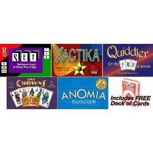   Quiddler, Five Crowns, Xactica, Anomia. Plus Free deck of cards Toys