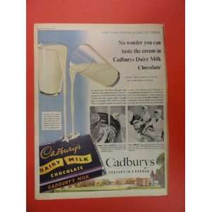 Cadburys dairy milk chocolate, 50s Print Ad (glasses of milk pouring 