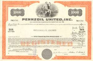 Pennzoil United oil stock certificate share scripophily  