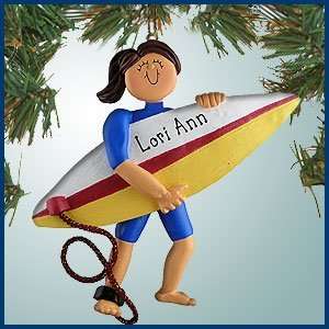  Christmas Ornaments   Surfer Female Carrying Board   Brown Hair 