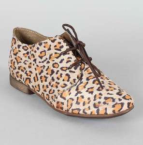   Round Toe Leopard Print Lace Up Oxford Flats Suede Sandy 21 5 10