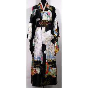  Shanghai Tone® Japan Geisha Kimono Robe Night Gown Black 