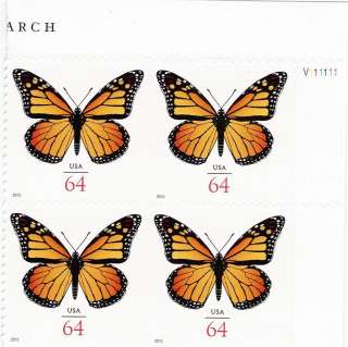 Scott #4462 64 Cent Monarch Butterfly Self Adhesive Plate Block   MNH 