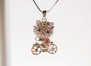 NEW Hello Kitty a bicycle swarovski necklace pendant ~  