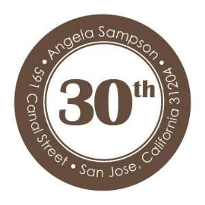  30th Birthday Brown And White Round Return Address Labels 