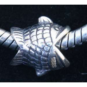  Sterling Silver Fish Charm Bead Fits European Bracelet 