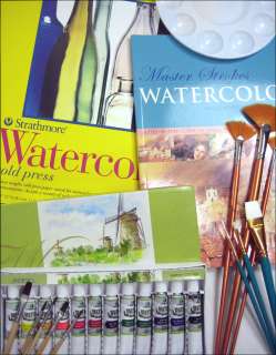 Watercolor Paints Strathmore Pad 96pg Painting Book 11 Brushes & More 