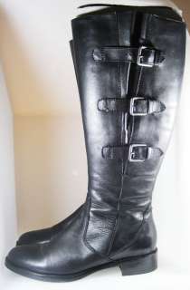   SZ 40 10 ECCO TALL HOBART BLACK BUCKLE LEATHER RIDING BOOTS  