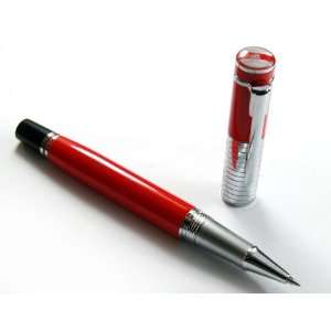  Classic Flame Red Roller Ball Pen Chrome Carved Ring with 
