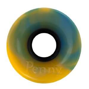  Penny Swirl 59mm Yellow/Blue Longboard Wheels (Set of 4 